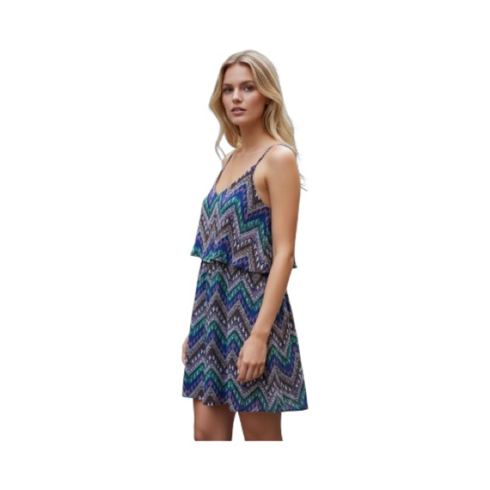 Gianni Bini Blue and Pink Chevron Boho Mini Dress Size X-Small​